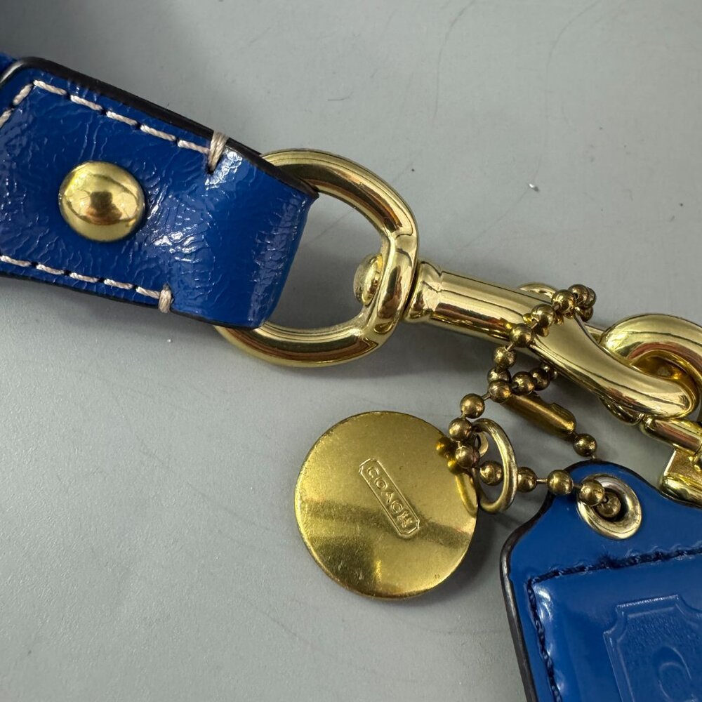 Coach Blue Cotton with Blue Patent Leather Accents Adjustable Strap w/ Fob - Picture 3 of 12